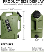 HAIGE 5 Gallon Water Jug with Spigot, BPA-Free Portable Water Container for Camping Picnic Hiking Emergency Water Storage, Green 5 Gal Water Tank with Handle & Lid