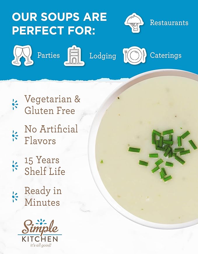 Simple Kitchen Cream Base Soup Mix - 17 Servings for Family Meal Prep, Vegetarian, Gluten Free, Dehydrated & Freeze Dried Survival Food for Camping Meals, Backpacking & Hiking, Survival Kit, Pack of 4