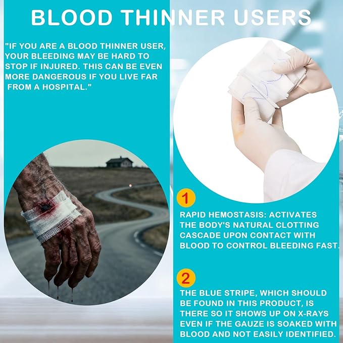 Quick Clot Gauze, First Aid Advanced Stop The Bleed Kit Combat Flexible Hemostatic Gauze-Bleed Stop Faster Wound Packing Medical,Survival Kit Supplies (3" x 12.5')