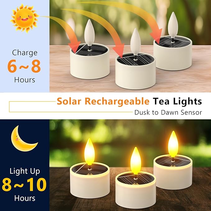 PChero 6 Pack Solar Tea Lights Outdoor Waterproof, Small Solar Lights with Dusk to Dawn Sensor, LED Tealight Candles for Lantern Garden Camping Outside Patio Home Decor,1.5" x 2.1"