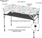 Folding Camping Table 3ft Portable Pinic Table Adjustable Height Small Card Table Aluminum Foldable Lightweight with Carry Handle for Outdoor Indoor Hiking Camp BBQ Beach (Blooming Floral)