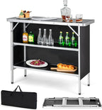 COSTWAY Folding Picnic Camping Table, Portable Lightweight Aluminum Table with Carry Bag, Food Prep Station with 2 Shelves, Quick Set-up, Outdoor Camping Table for BBQ, Party, Backyard (Black)