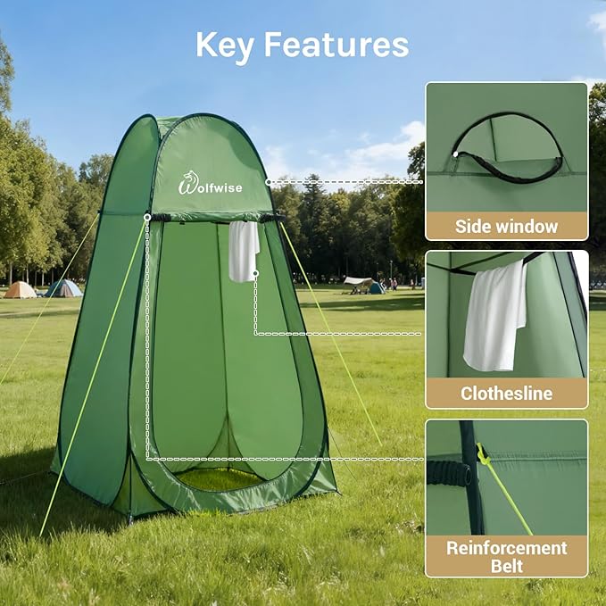 Wolfwise Pop Up Shower Tent, Portable Instant Changing Tent with Ventilation Window & Carry Bag, Privacy Bathroom Toilet for Beach, Camping & Outdoor, Width 40 ", Height 75 ", Green