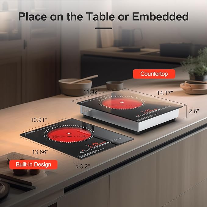 Single Burner Electric Cooktop, 110V1800W Electric Stove, LED Display with Touch Control, 11 Power Levels, Child Safety Lock and Timer, Overheat Protection.