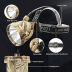 DUMPMAN Camo Coon Hunting Lights Headlamp for Coyotes Hog Predators, Rechargeable & Waterproof, 6 Lighting Modes, 4 Powerful LEDs (White Red Green Amber) Night Working
