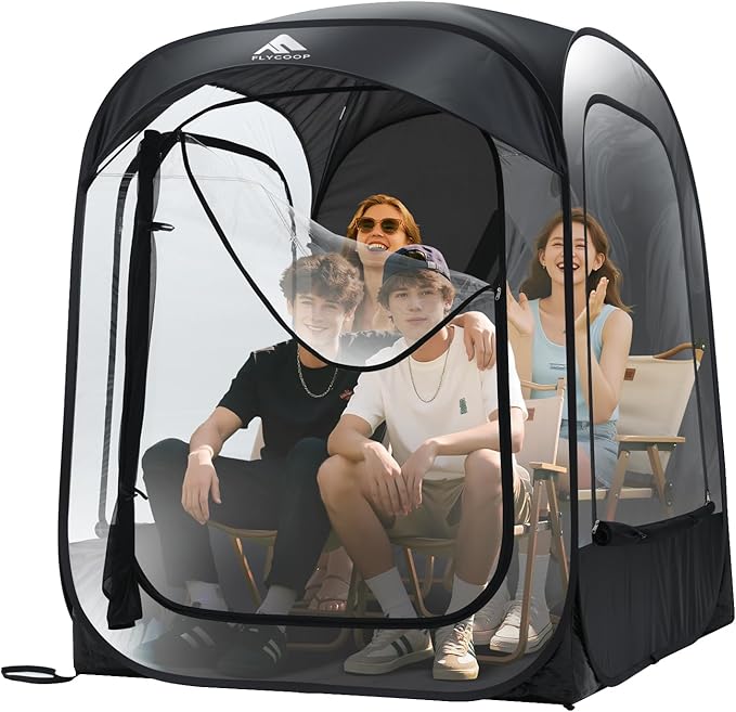 Sports Tent: Flycoop Portable Weather Pop Up Pod 2-4 Person to Provide Shelter from Wind Rain and Cold Weather Shelter for Outdoor Activities, Sports Events, Camping and Hiking (Black,L)