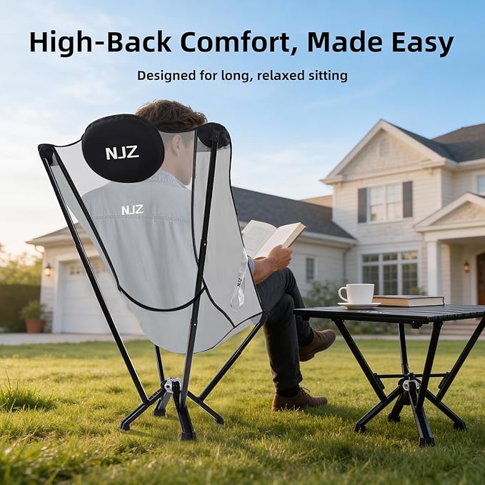 High-Back Folding Chair for Indoor & Outdoor Use — Comfortable High-Back Support, Easy One-Piece Setup, Stable Aluminum Frame, Portable Chair for Backyard, Camping & Everyday Relaxation