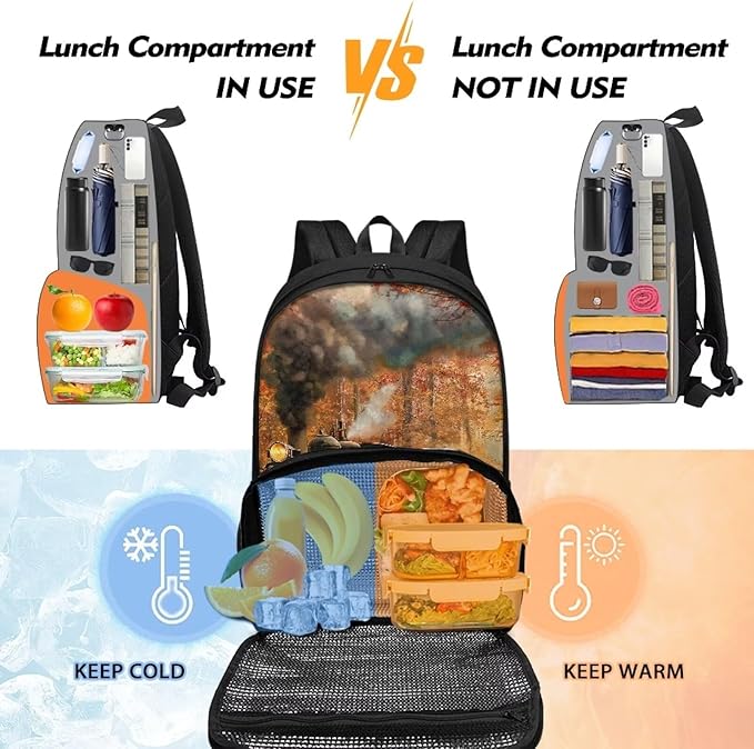 Hiking Daypack Cooler Backpack for Kids & Adults Scratches-Proof Insulated Cooler Lunch Backpack School Bookbag Meal Bag for School Travel Picnic, Thanksgiving Gift, Tain Maple Leaves