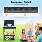 Gas Stove 5 Burner, 2500W Portable Natural Gas Stove Outdoor Camping BBQ Stove Gas Cooker with Independent Control and 2 Tier Storage Rack for Camping Picnic Home RV Cooking (Black)