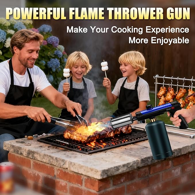 Torch Gun with One-Touch Max Fire, Safety Lock, Blow Torch Gun for BBQ, Grill, Charcoal Lighter, Cooking Flamethrower (Tank Not Included)