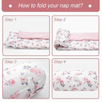 PHF Toddler Nap Mat with Removable Pillow and Minky Fleece Blanket, Rollup Design Warm Slumber Bags for Girls, 52"x20"x2" Kids Sleeping Bag for Daycare Preschool Travel Camping, Floral