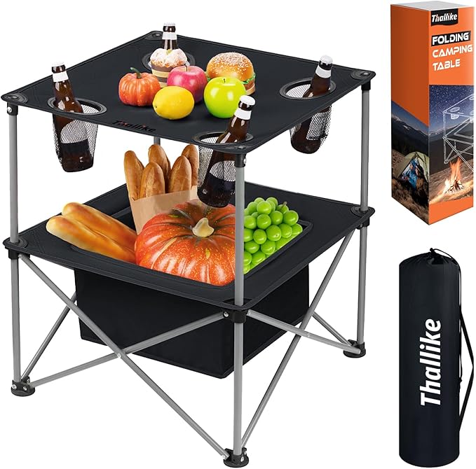 Portable Folding Camping Table Lightweight Outdoor Picnic Table with 4 Cup Holders & Storage Case Collapsible Tailgating Table for Camping Backyard Grill Outdoor Concerts