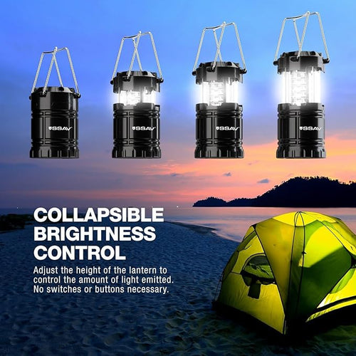 8 Pack LED Camping Lantern, LED Lanterns, Suitable Survival Kits for Hurricane, Emergency Light for Storm, Outages, Outdoor Portable Lanterns, Black, Collapsible | Batteries Included