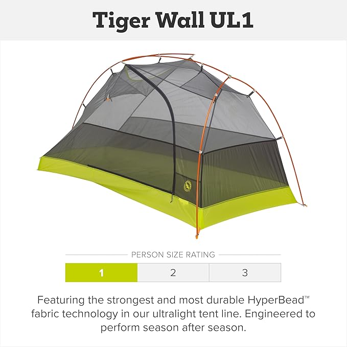 Big Agnes Tiger Wall UL - Ultralight Backpacking Tent, 3-Season Semi-Freestanding Side-Entry Shelter for Camping & Backpacking -1, 2, & 3 Person