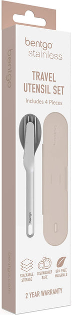 Bentgo Stainless Travel Utensil Set - Reusable 3-Piece Silverware Set with Carrying Case, High-Grade Premium Steel, BPA-Free Case, Eco-Friendly - Ideal for Travel, Camping, and Office Use (Sand)