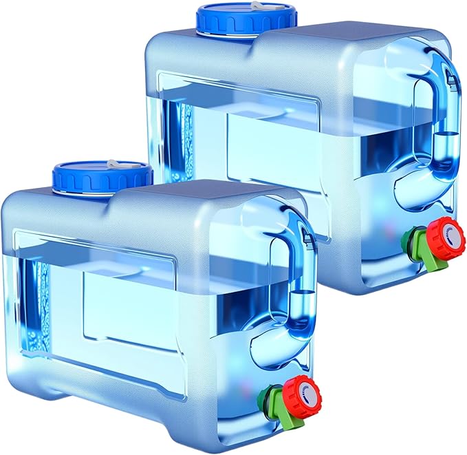 2 Pack 3.2 Gallon Water Container with Spigot Portable Water Tank for Camping No Leakage Watering Dispenser Jug with Tap for Road Trips Outdoor Hiking Emergency Storage Vehicle Picnic Home