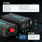 HQST 2000W Pure Sine Wave Inverter 12V DC to 110V AC Converter, w/ 4000W Peak, GFCI Protection, 3X AC Sockets, Hardwire Port, Remote, Solar Power Inverters for Vehicles, Camping, RVs, Home, Off Grid