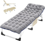 ABORON Folding Camping Cot W/Mat & Face Arm Hole for Adults, Adjustable Heavy Duty Outdoor Bed,1200 D Layer Oxford Travel Camp Cots for Beach, Pool, Lawn,Yard, Patio