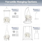 Hammock Hanging Rope Swing Chair with Cushion - Max 330 Lbs, Sturdy Hammock Swinging Chair for Bedroom, Porch, Balcony -White (Cream)