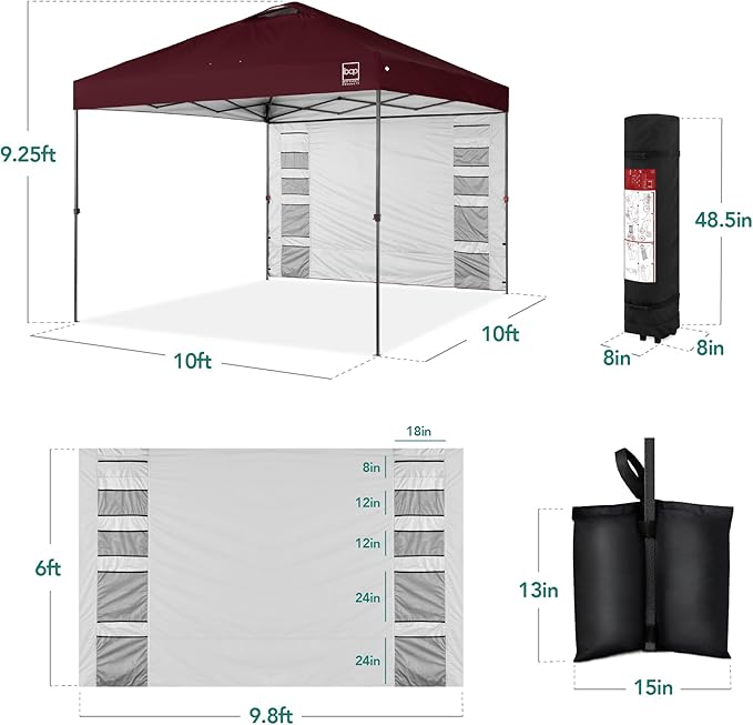Best Choice Products 10x10ft Pop Up Canopy Tent with Sidewall, 1 Person 1 Minute Set Up, Carry Case, 4 Weight Bags - Burgundy