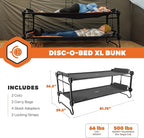 Disc-O-Bed Extra Large Portable Bunk Camping Cots with Carry Bags - Heavy-Duty Indoor or Outdoor Sleeping System, Converts to Bench or Separate Beds, 500 lb Weight Capacity Per Cot, Black