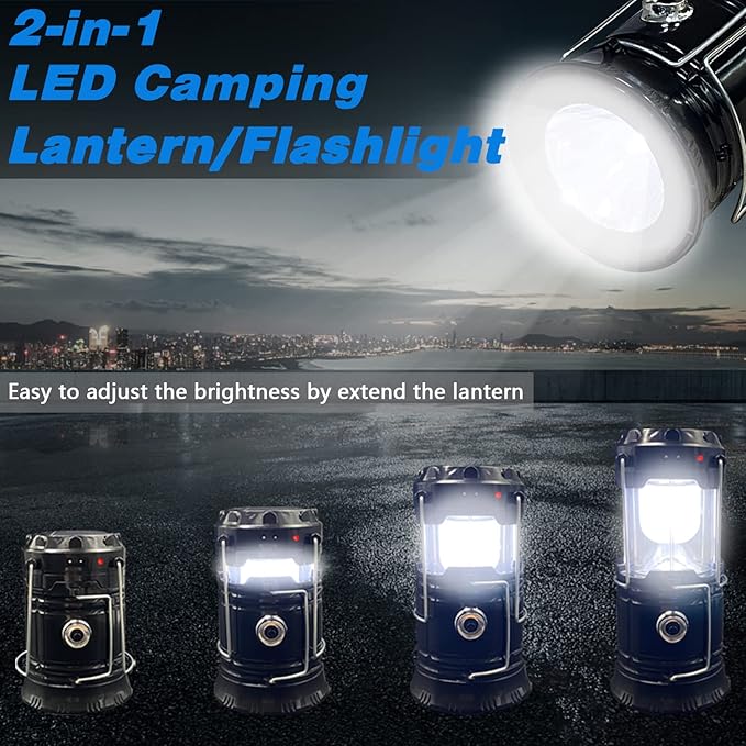 Solar LED Camping Lantern, BaishenglinMotor Solar USB Rechargeable Portable Folding LED Lanterns Flashlights for Indoor Outdoor Home Emergency Power Outage Hurricane Supplies 4-Pack