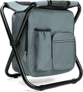 Portable Backpack Stool Cooler Chair for Adults, Folding Large 3 in 1 Multifunction Insulated Camping Seat Backpack Cooler Chair Heavy Duty 350lbs for Fishing Hunting, Gray