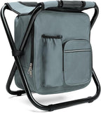 Portable Backpack Stool Cooler Chair for Adults, Folding Large 3 in 1 Multifunction Insulated Camping Seat Backpack Cooler Chair Heavy Duty 350lbs for Fishing Hunting, Gray