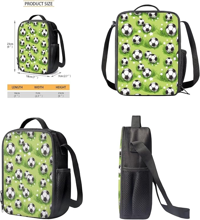 Rnyleeg Grass Soccer Backpack for Boys 5-6 Green Kids Backpack with Lunch Bag Lightweight 3 Pcs School Bag Set for Elementary Students