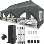 COBIZI 10x30 Pop Up Canopy Party Tents for Parties Waterproof Outdoor Event Shelter with 8 Sidewalls Camping Commercial Wedding Portable Easy to Set up Gazebo Tent for Backyard, Grey