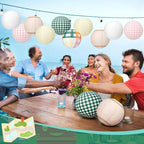 12 Pcs Camp Gingham Paper Lantern Cute Camping Bachelorette Decorations Kit Pink Green Gingham Camp Bride Supplies for Spa Wedding Bridal Engagement Baby Shower Party Decorations, 8inch