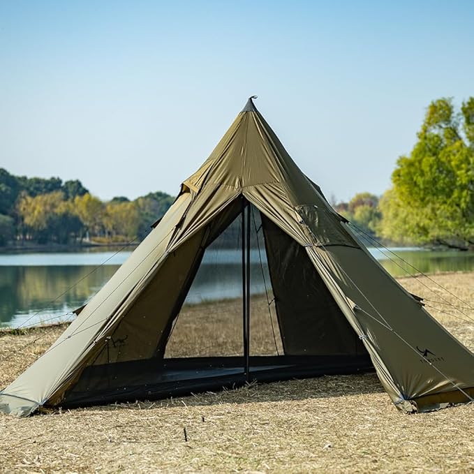 TOMOUNT Hot Tent,Teepee Tent with Half Inner Mesh with Stove Jack, 70D Ripstop Nylon, PU3000mm, Waterproof Lightweight for 2-4 Person, 4 Season Backpacking Hunting Hiking