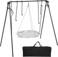 REDCAMP Swing Campfire Grill Stand - Collapsible Campfire Cooking Rack with 6 Hooks & Stainless Steel Grill Grate, Portable Dutch Oven Hanger for Outdoor Camping, Cookware, Bonfire, Round