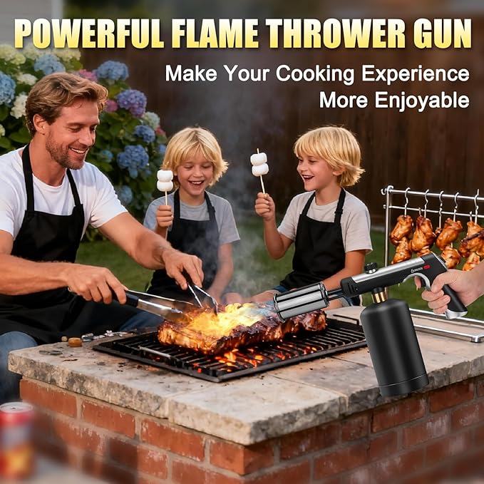 Torch Gun with One-Touch Max Fire, Safety Lock, Blow Torch Gun for BBQ, Grill, Charcoal Lighter, Cooking Flamethrower (Tank Not Included)