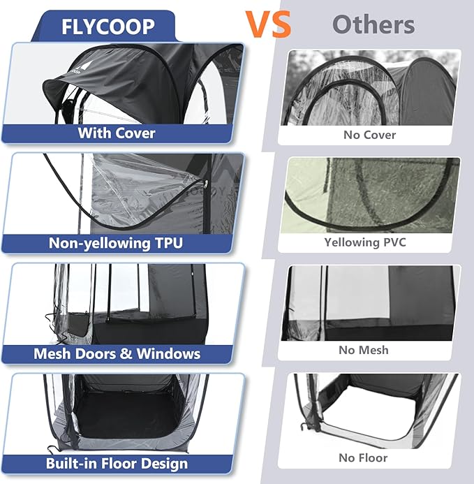 Sports Tent: Flycoop Portable Weather Pop Up Pod 2 Person to Provide Shelter from Wind Rain and Cold Weather Shelter for Outdoor Activities, Sports Events, Camping and Hiking