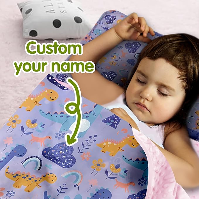 Personalized Toddler Nap Mat for Preschool, Custom Name Kids Sleeping Bag for Daycare, Kindergarten Roll Up Sleeping Mat with Removable Pillow and Soft Blanket, Fun Themes for Boys & Girls