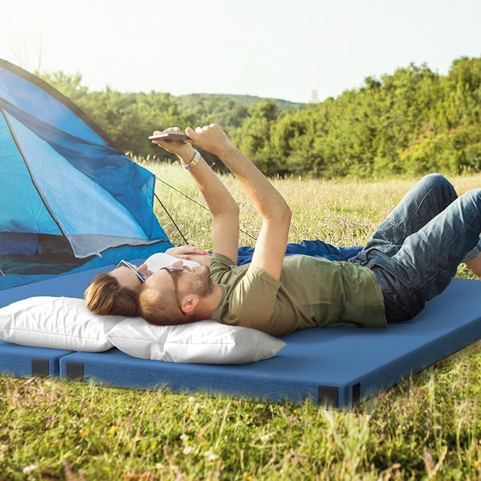 Goplus Memory Foam Camping Mattress, Portable Roll up Sleeping Pad w/Anti-Slip Bottom, Travel Bag, Single/Twin Waterproof Floor Mat, Guest Bed