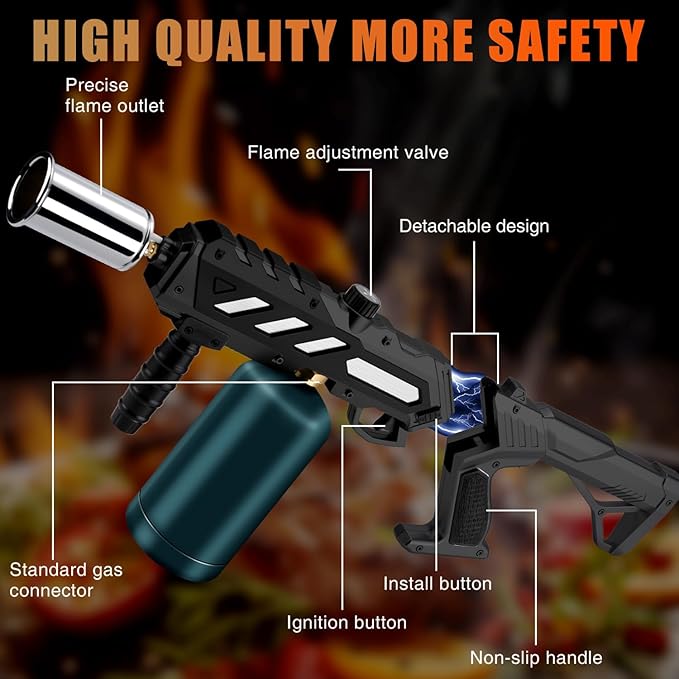 Adjustable Propane Torch Gun – High-Temperature Flame Thrower for Soldering, Welding, Gardening, and Outdoor Cooking – Detachable Design, Easy to Use and Portable (Carbon Black)