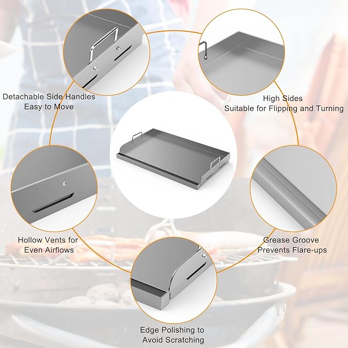 Griddle for Gas Grill, 25"x 16” Universal Fry Pan Metal Flat Top Griddle Plate for Gas Stove/Charcoal/Electric/Gas Grill, Large Stove Top Griddle Insert for Camping, Tailgating and Parties
