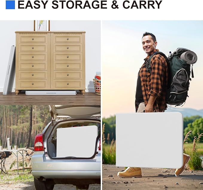 10 Pack Foldable Table 6ft, Plastic Folding Table, Portable Heavy Duty Dining Table with Lock Function & Carrying Handle, Outdoor Indoor Foldable White Table for Camping Party Picnic