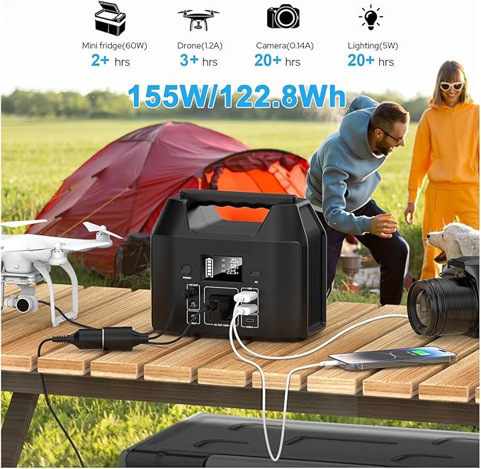 Power Station, 150W Portable Power Station 122.8Wh Solar Generator Bank with AC 110V LED Flashlight for Camping Home RV,for Outdoor Camping Home