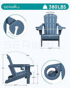 SERWALL Folding Adirondack Chair, Dual Cup Holders & All-Weather HDPE, Wood-Like Patio Chair for Backyard, Camping，Pool & Fire Pit- Navy