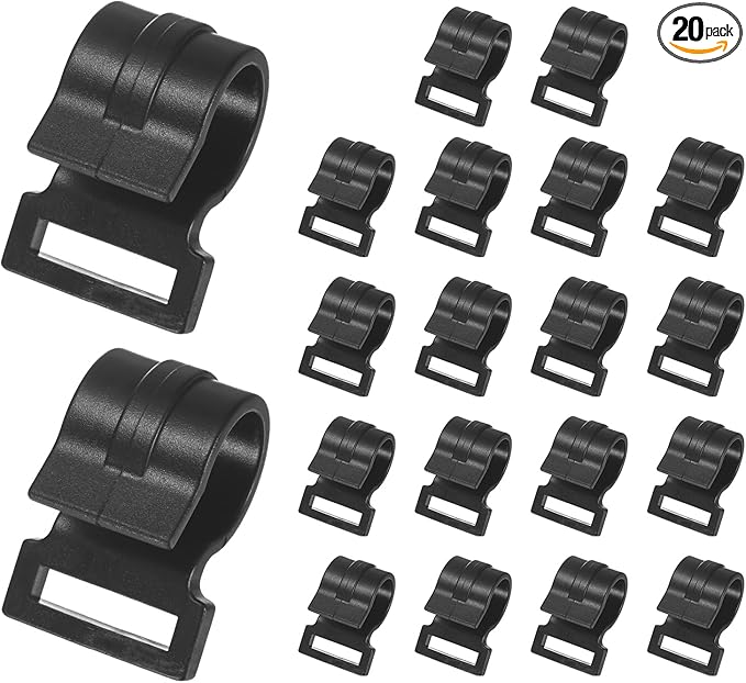 0.75IN Tent Pole Clips [20PCS] - C-Shaped Clamp Use for Camping & Awning Tent & Canopies Poles - [POM Plastic] Tent Pole Attachment Clips Webbing Strap Clamp