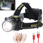 Aikertec Headlamp Rechargeable, Super Bright Headlamp for Adults, 7 Modes, Zoomable, IP68 Waterproof Head Flashlight for Camping Hunting Fishing (Batteries Included)