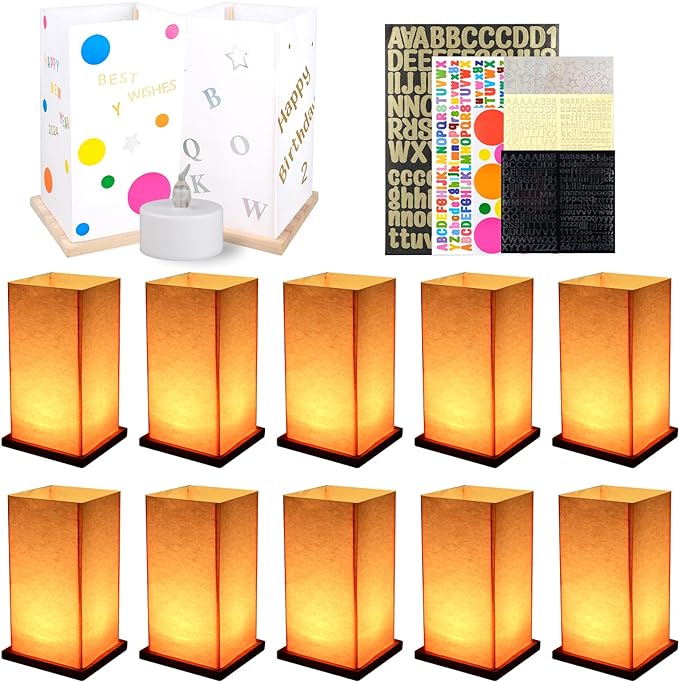 10Pack Wooden Floating Paper Lanterns with LED Candle Lights,DIY Letters Tangled Lanterns Decorative Outdoor Candle Lantern for Wedding,Pool,Birthday Party,Whishing
