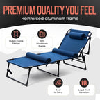 Outdoor Lounge Chair | Extra Large Portable cot incl Leg Raising adjustability | Easy Setup & Takedown | Supports Adults up to 300 lb | Ideal for Camping Patio, Balcony, Beach & More