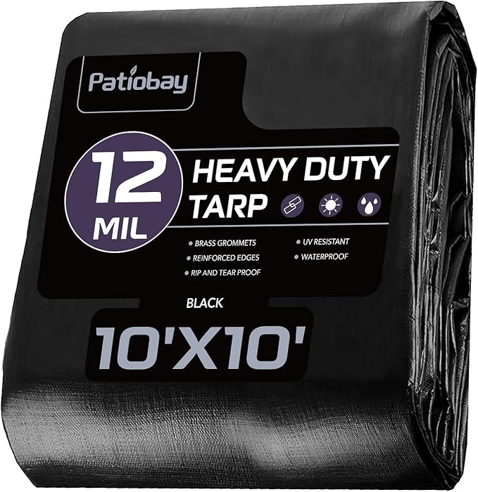 Tarp 10x10FT, 12 Mil, Heavy Duty Waterproof Tarps with Grommets Every 23.6", 420D Thick Plastic Tarp, UV Resistant, Tear & Fade Resistant, Reinforced Edges for Outdoor Pool, Camp, Tent