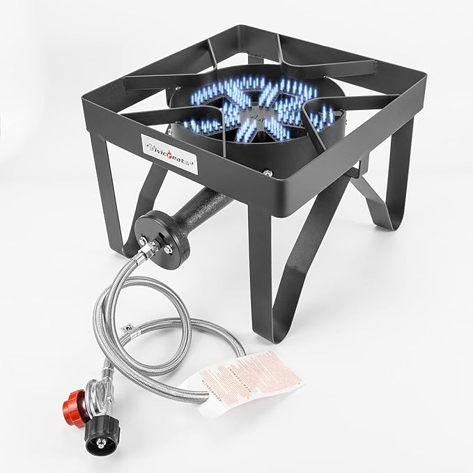 Vivicreate High Pressure Propane Gas Outdoor Burner Stove Cooker Burner Grill 185000 BTU power with Regulator and Hose parrilla de gas estufas de gas para cocinar afuera