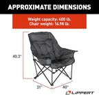 Lippert Big Bear Dark Grey Heated Folding Camping Chair with Power Bank, Two Heat Zones, 400-lb. Weight Capacity, 600D Polyester Fabric, High-Loft Cushioning, Zippered Carrying Bag - 2024043334
