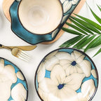 Porcelain Dinnerware SetHand-Painted Dinnerware Set Blue Rice Bowl Soup Bowl Dinner Plate Fish Plate Combination Ceramic Household Service for 2, Tableware Gift